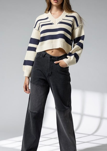 Ashley V-Neck Striped Sweater Top