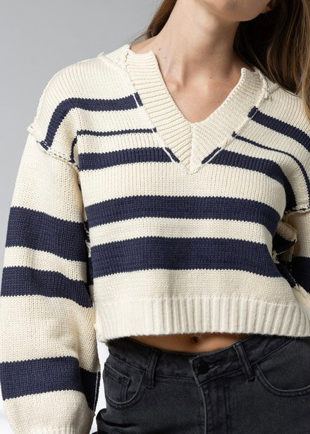 Ashley V-Neck Striped Sweater Top