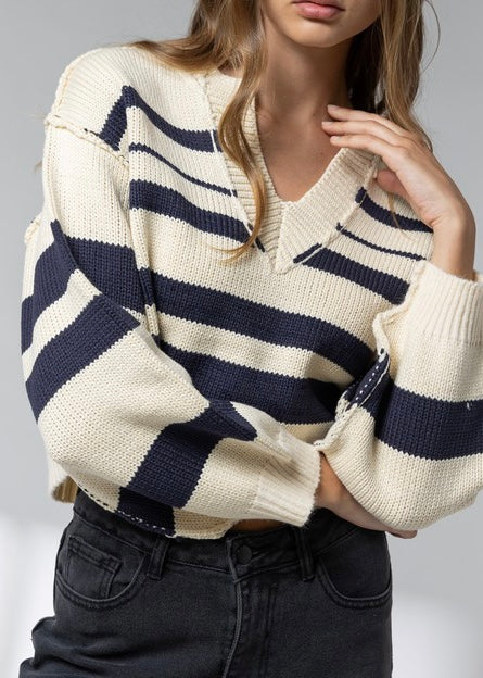 Ashley V-Neck Striped Sweater Top